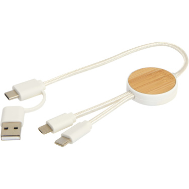 Logotrade business gift image of: Chechia 5-in-1 recycled plastic 30 cm data sync and 27W fast charge cable with bamboo details