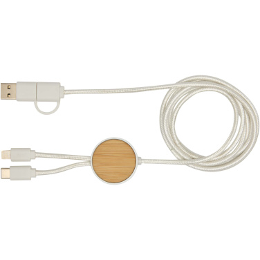 Logo trade promotional product photo of: Chechia 5-in-1 recycled plastic 150 cm data sync and 27W fast charge cable with bamboo details