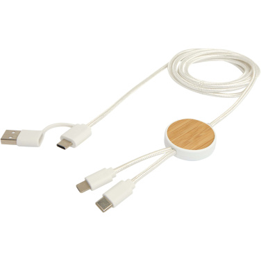 Logo trade promotional items picture of: Chechia 5-in-1 recycled plastic 150 cm data sync and 27W fast charge cable with bamboo details