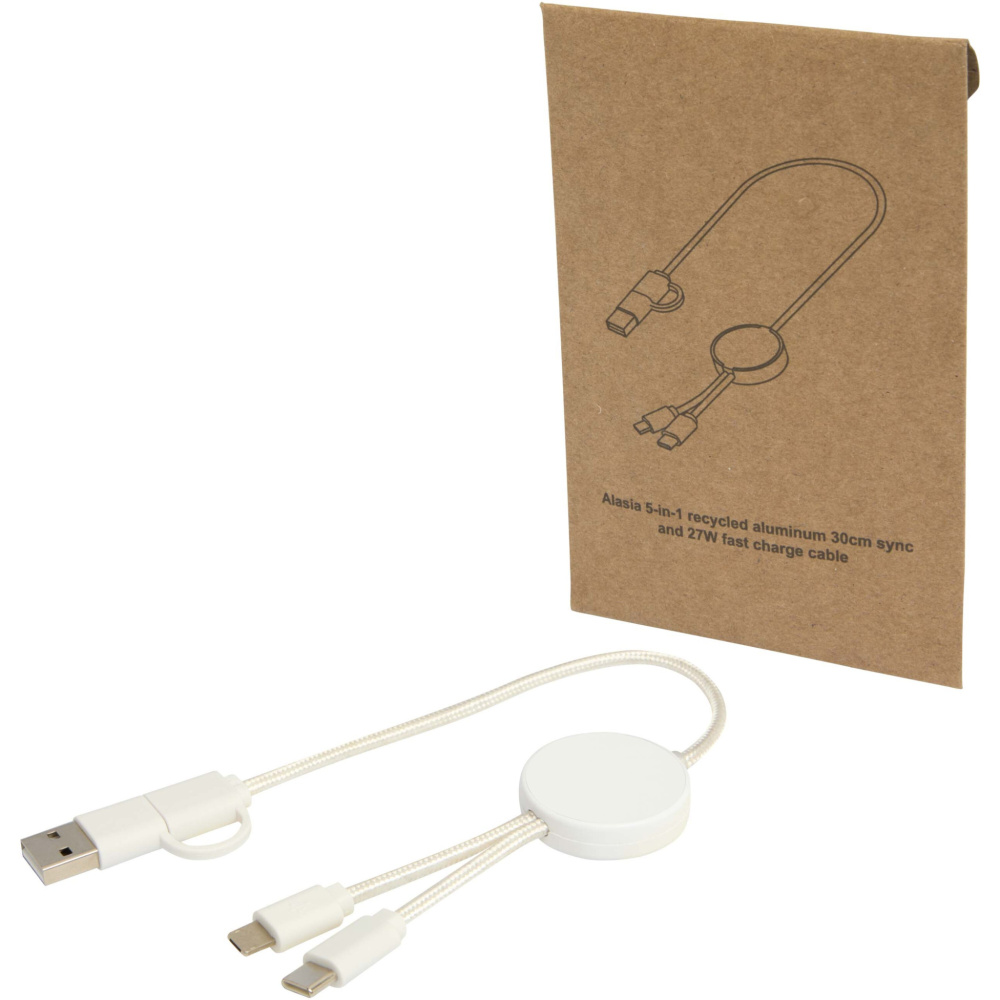 Logo trade promotional merchandise photo of: Citala 5-in-1 recycled plastic 30 cm data sync and 27W fast charge cable