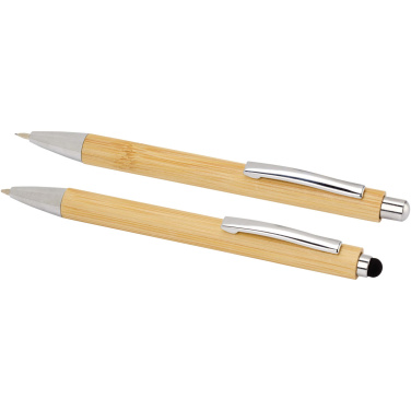 Logo trade promotional gifts image of: Oblys bamboo ballpoint pen and mechanical pencil set (black ink)