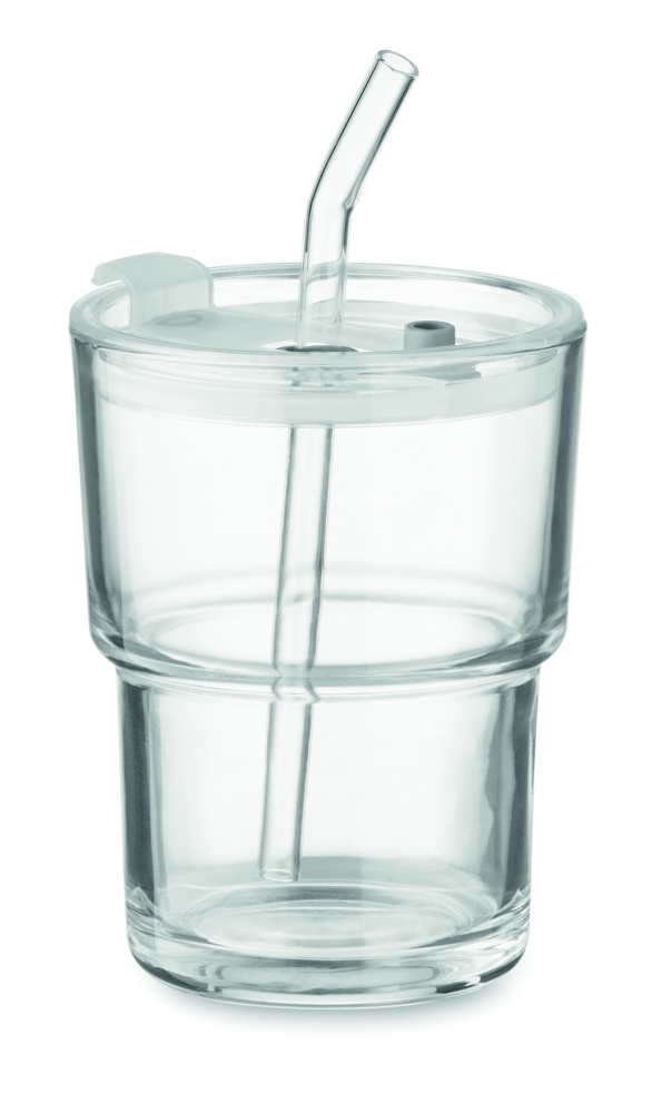 Logotrade promotional product image of: Glass tumbler with straw 400ml