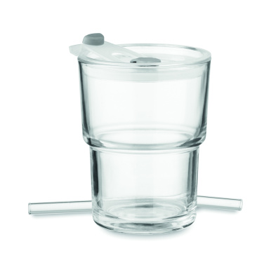 Logotrade advertising product image of: Glass tumbler with straw 400ml