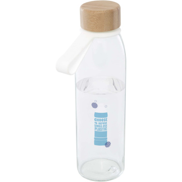 Logo trade promotional giveaways image of: Porto 500 ml glass water bottle with silicone handle and bamboo lid