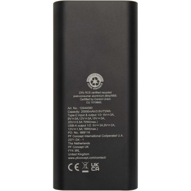 Logotrade promotional product picture of: Acamar 20.000 mAh 70W recycled aluminium laptop power bank