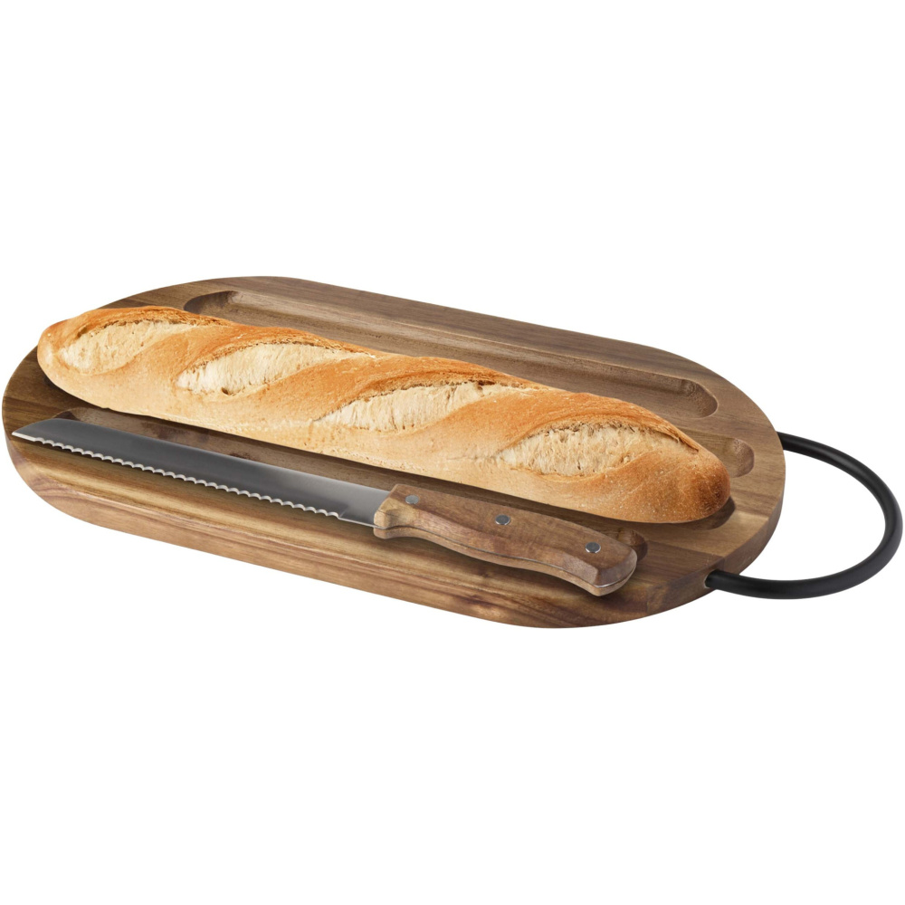 Logotrade advertising product picture of: Prestige acacia wood chopping board with bread knife