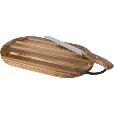 Logotrade promotional gift picture of: Prestige acacia wood chopping board with bread knife