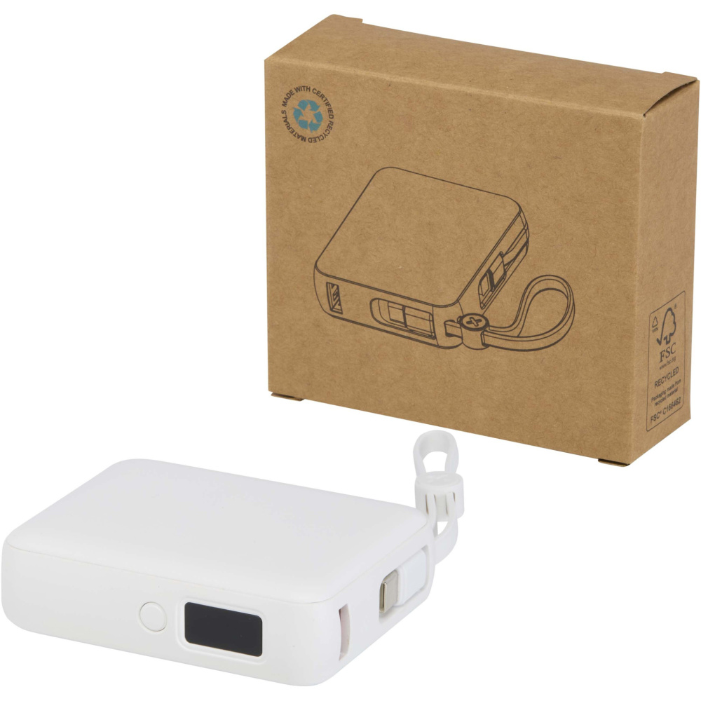 Logo trade advertising products image of: Acrux 10.000 mAh 35W tablet power bank with built in Type-C cable - made from recycled plastic