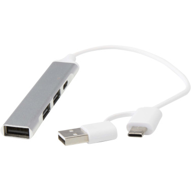 Logo trade promotional items picture of: Alkaid 4-port recycled aluminium USB-A and Type-C hub with dual input