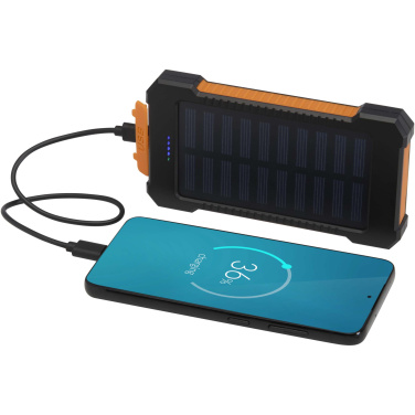 Logo trade promotional giveaways image of: Altair 5000 mAh 10W recycled plastic rugged solar power bank with built-in torch