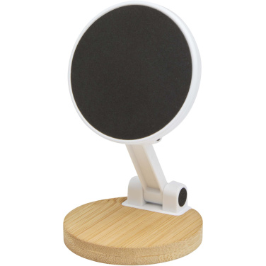 Logo trade promotional item photo of: Alcor recycled plastic foldeable magnetic phone stand with bamboo details