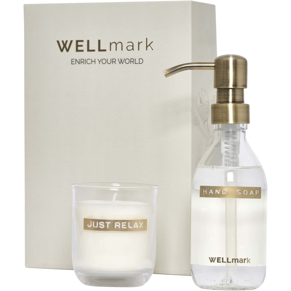 Logo trade corporate gift photo of: Wellmark Discovery 250 ml hand soap dispenser and 150 g scented candle set
