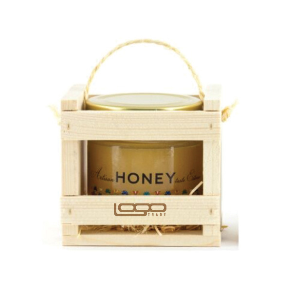 Logo trade promotional merchandise image of: ##Flower honey in a wooden box, 300 ml with custom design