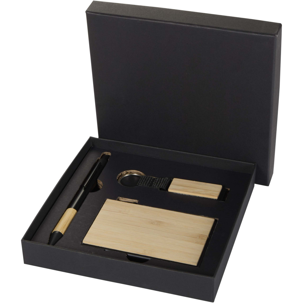 Logo trade promotional merchandise picture of: Minka RCS recycled aluminium ballpoint pen, keychain and RFID card holder gift set