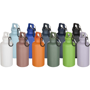 Logotrade promotional merchandise image of: Oregon 400 ml solid colour RCS recycled plastic water bottle with carabiner