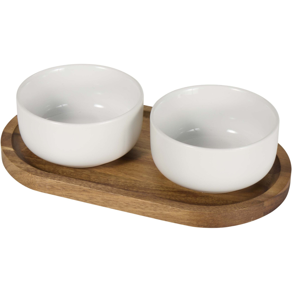 Logo trade promotional merchandise image of: Noa wooden tray and ceramic serving bowls set