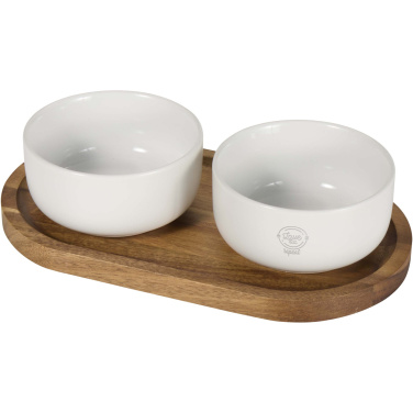 Logotrade promotional gift image of: Noa wooden tray and ceramic serving bowls set