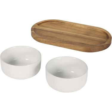 Logo trade promotional gift photo of: Noa wooden tray and ceramic serving bowls set
