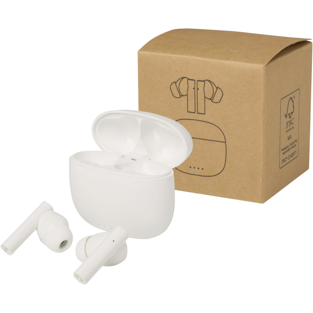 Logo trade corporate gifts image of: Alterf recycled plastic True Wireless Bluetooth® headset with silicone eartips