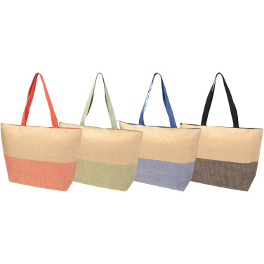 Logo trade promotional products image of: Rhythm straw paper large zipped tote bag 21L