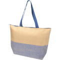 Rhythm straw paper large zipped tote bag 21L, Ocean blue
