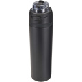 Theron 800 ml RCS recycled single wall stainless steel water bottle with dual function lid , Black