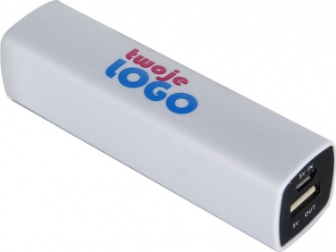 Logo trade firmakingi pilt: Powerbank 2200 mAh with USB port in a box, valge