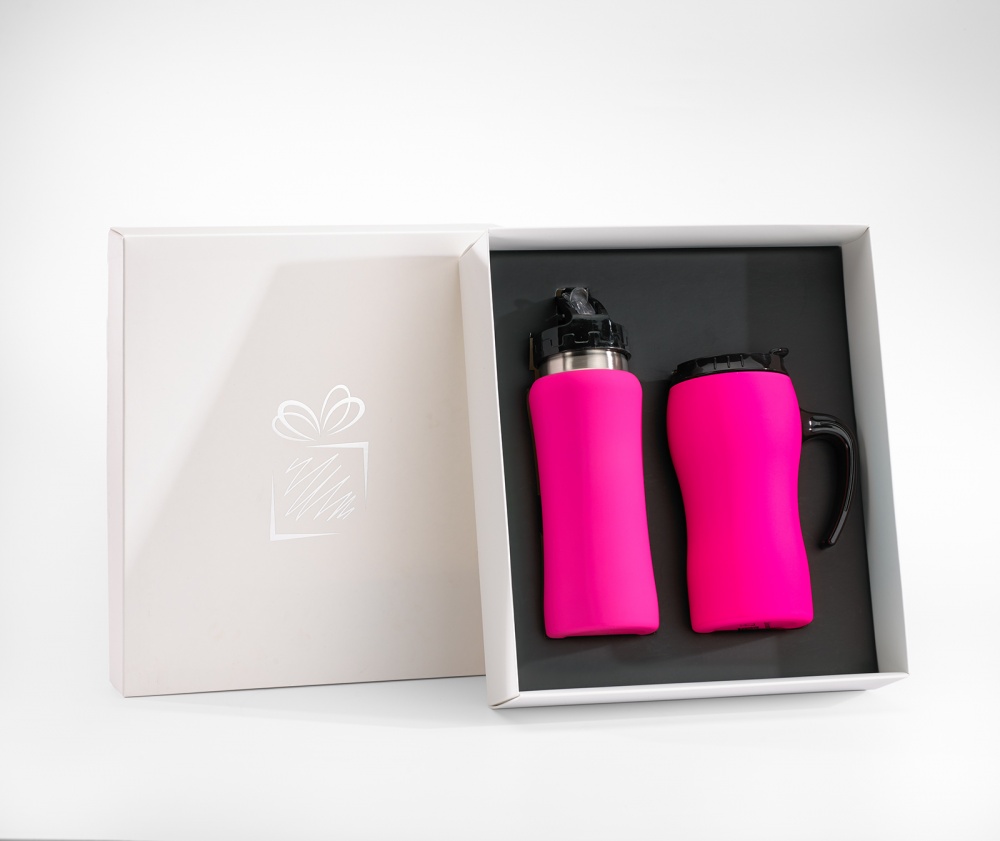 Logotrade firmakingi foto: Komplekt: joogipudel ja termokruus Colorissimo, roosa