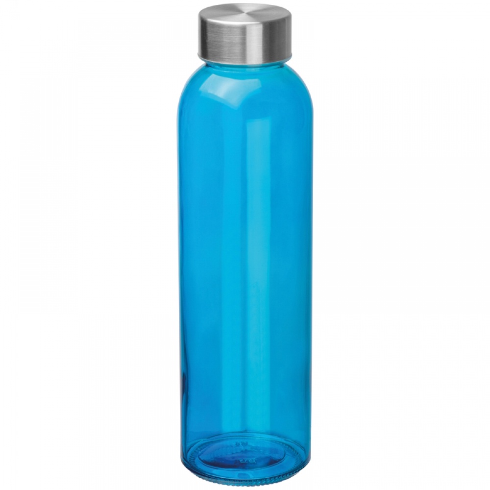 Logo trade ärikingituse pilt: Klaasist joogipudel koos trükiga, sinine