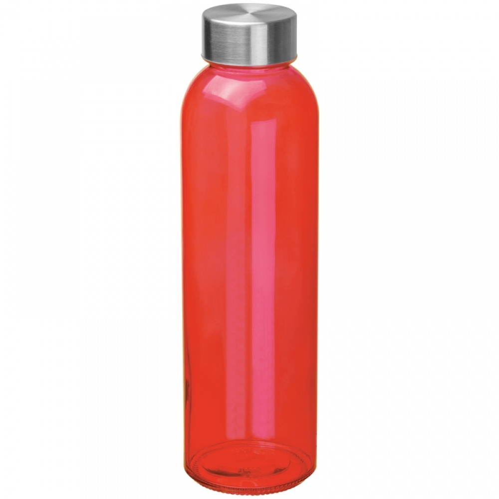 Logotrade reklaamtoote foto: Klaasist joogipudel terasest korgiga, punane