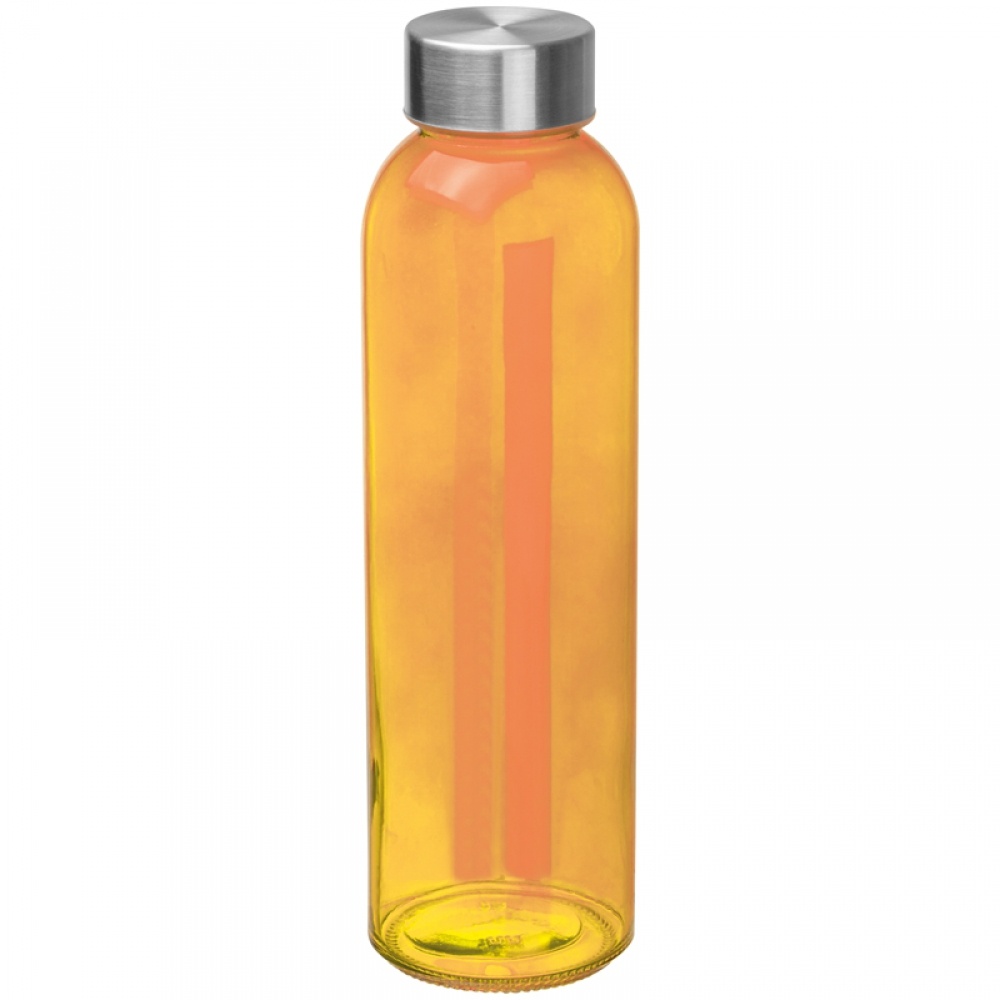 Logotrade ärikingituse foto: Klaasist veepudel lekkekindla korgiga, oranž