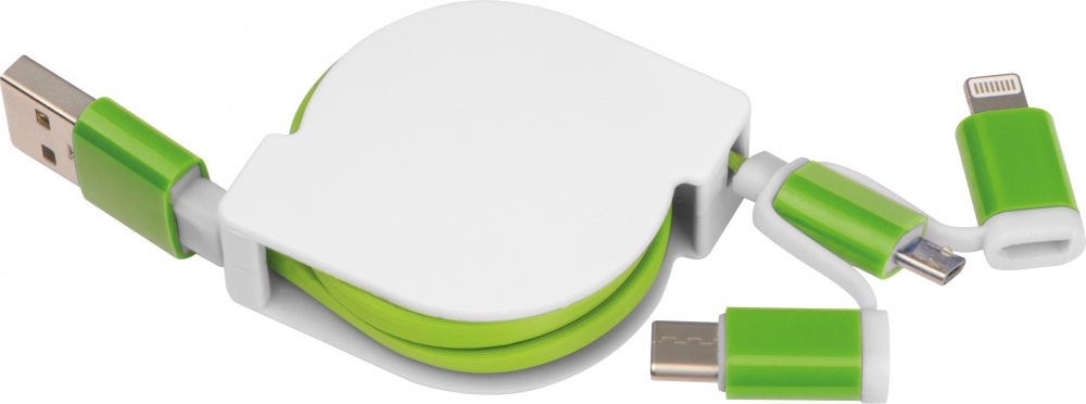 Logotrade reklaamkingitused pilt: Laadimiskaabel pikendusega 3 erineva otsaga, roheline