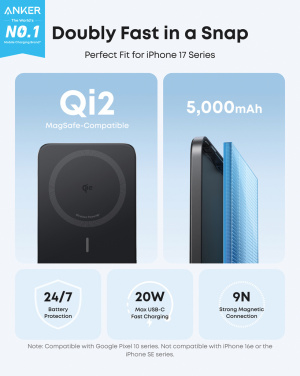 Logotrade meened pilt: Anker Nano Wireless Power Bank 5K 15W MagGo slim Qi 2.0