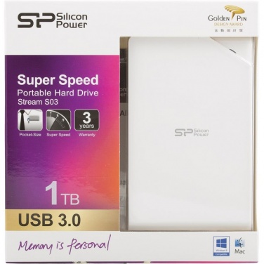 Logo trade liikelahjat mainoslahjat kuva: Kannettava SSD Silicon Power Stream S03 1 TB, valkoinen