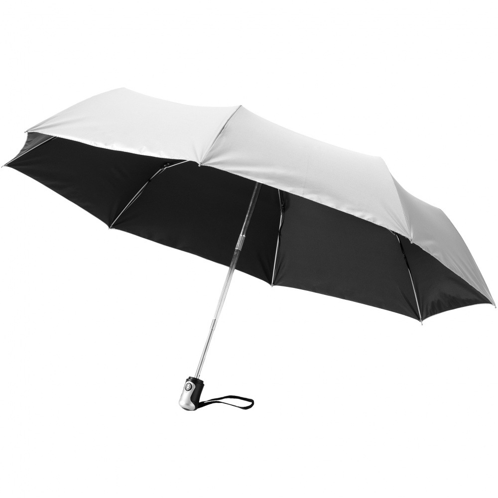 Logotrade liikelahja tuotekuva: 21.5" Alex 3-osainen automaattinen sateenvarjo, hopea