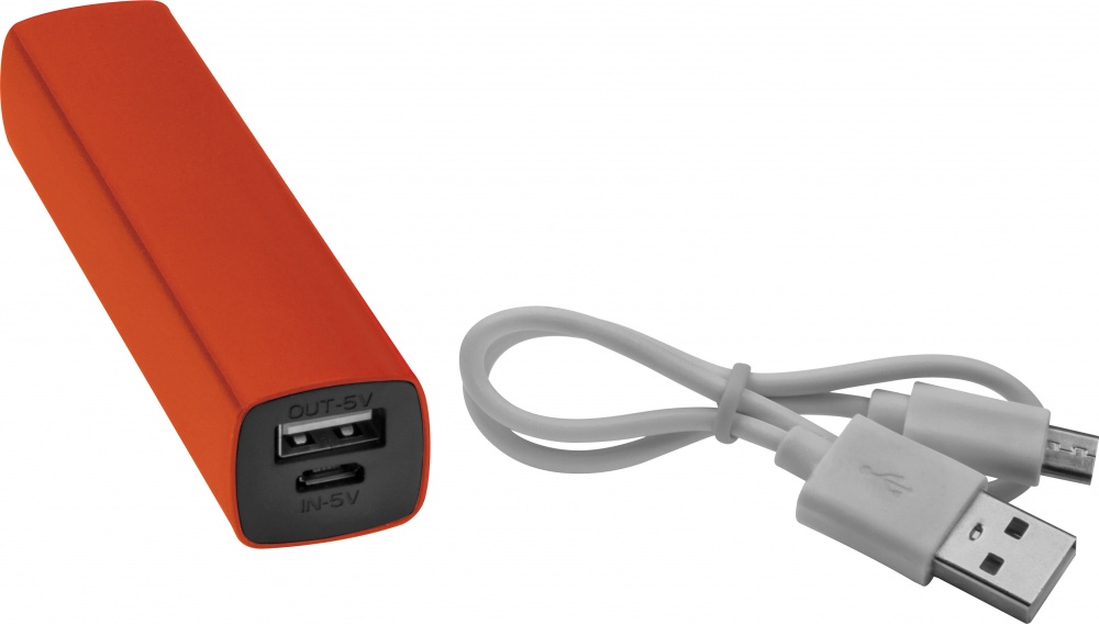 Logo trade liikelahja mainoslahja tuotekuva: Powerbank 2200 mAh with USB port in a box, oranž
