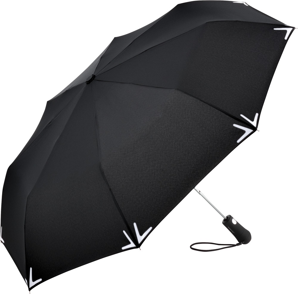 Logotrade liikelahja tuotekuva: Helkuräärisega AC Safebrella® LED minivihmavari 5571, must