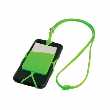 Logotrade mainostuote tuotekuva: Silikoonist mobiilitasku kaardihoidjaga, roheline