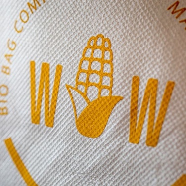 Logo trade liikelahja kuva: Maissitärkkelyksestä tehdyt jalkinepussi, valkoinen