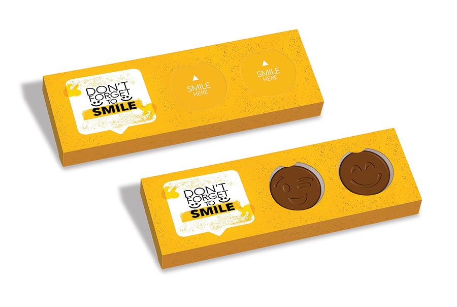 Logo trade liikelahja mainoslahja tuotekuva: Šokolaadist naerunäod pakendis