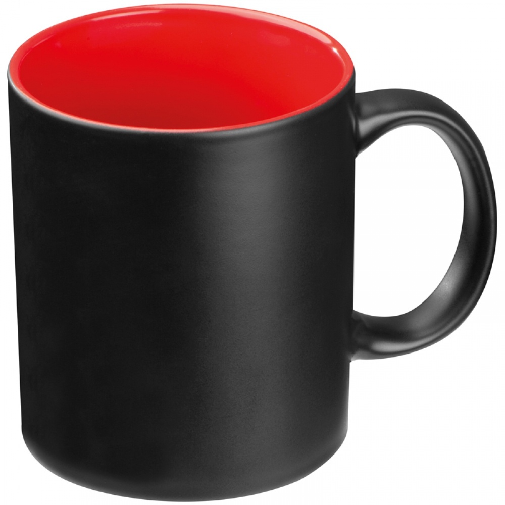 Logo trade mainostuotet tuotekuva: Must kruus värvilise sisuga, punane