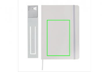 Logotrade liikelahja tuotekuva: A5-muistikirja ja LED-kirjanmerkki, valkoinen