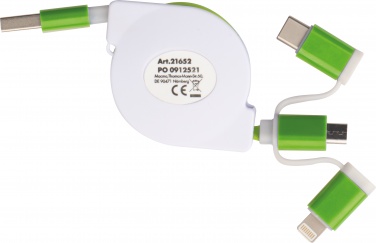 Logotrade mainostuotet kuva: Latauskaapeli jatkeella, 3 erilaista pistoketta, vihreä