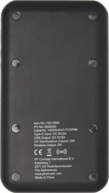 Logo trade mainoslahja ja liikelahja tuotekuva: Nucleus UV-älypuhelimen steriloitilaite, 10000 mAh virtapankki, musta