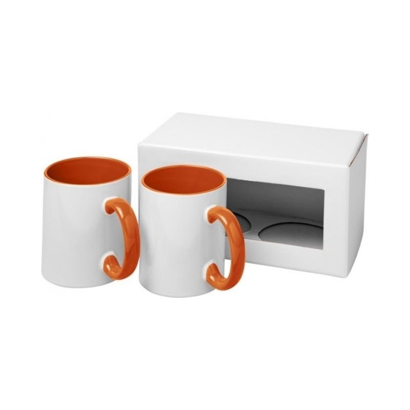 Logotrade liikelahja tuotekuva: Ceramic-sublimaatiomuki, 2 kappaleen lahjapakkaus, oranssinpunainen