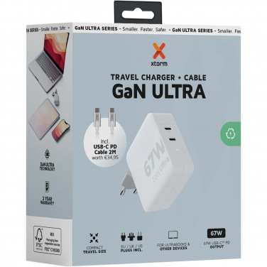 Logotrade liikelahja tuotekuva: Xtorm XVC2067 GaNUltra 67 W matkalaturi 100 W USB-C PD -kaapelilla