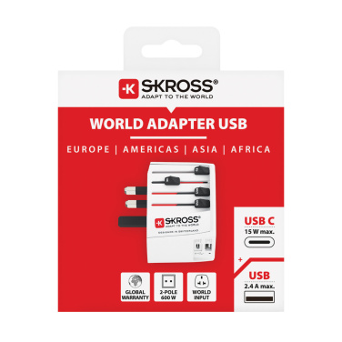 Logotrade liikelahja tuotekuva: SKROSS World Travel MUV 2-napainen USB A ja C adapteri