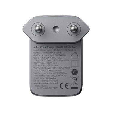 Logo trade liikelahjat tuotekuva: Anker Prime -laturi (100 W, 3 porttia, GaN)