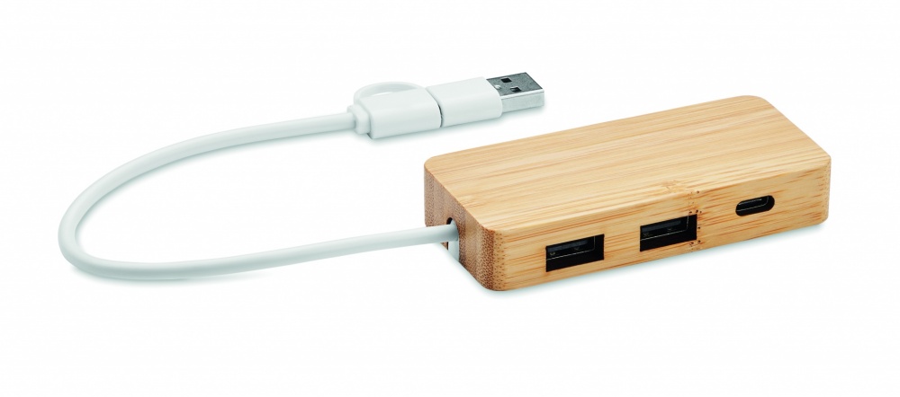 Logotrade dovana nuotrauka: Bambuko USB 3 prievadų šakotuvas