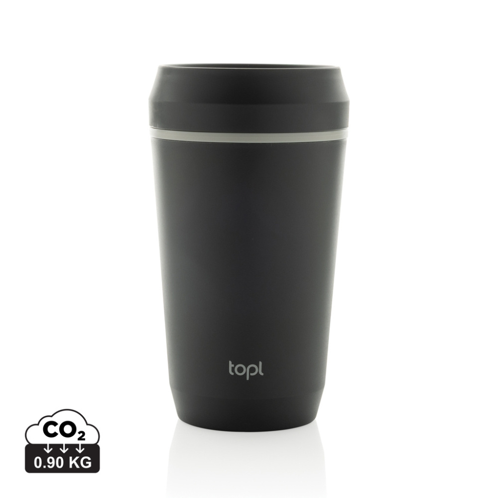 Logotrade dovana nuotrauka: „Topl“ perdirbto plastiko išsinešimui skirta stiklinė su patentuotu 360 laipsnių dangteliu, 354 ml